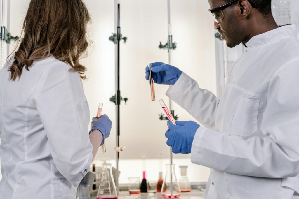 Laboratory staff working on samples